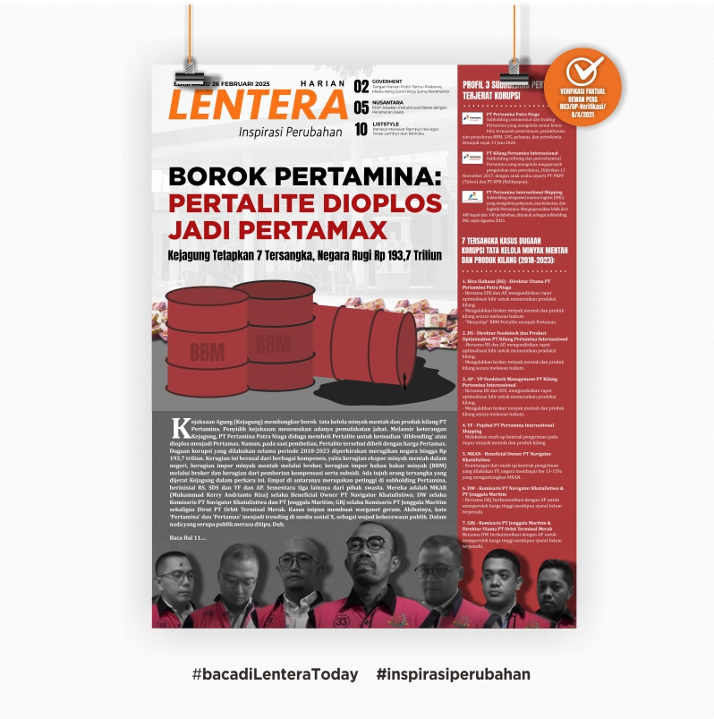 Borok Pertamina: Pertalite Dioplos jadi Pertamax (Koran, Rabu 26/2/2025)