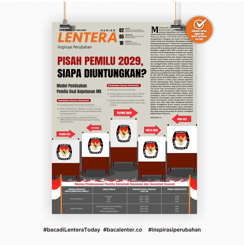Pisah Pemilu 2029, Siapa Diuntungkan? (Koran Senin, 30/6/2025)