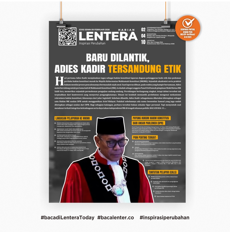 Baru Dilantik, Adies Kadir Tersandung Etik (Koran Senin, 9 Februari 2026)