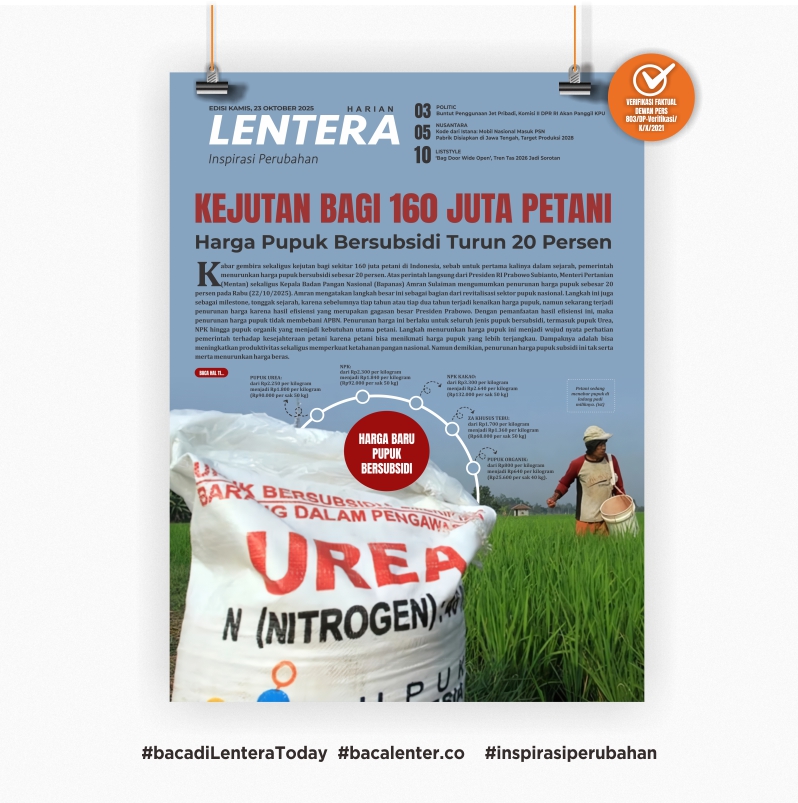 Kejutan Bagi 160 Juta Petani, Harga Pupuk Bersubsidi Turun 20 Persen (Koran Kamis, 23/10/2025)